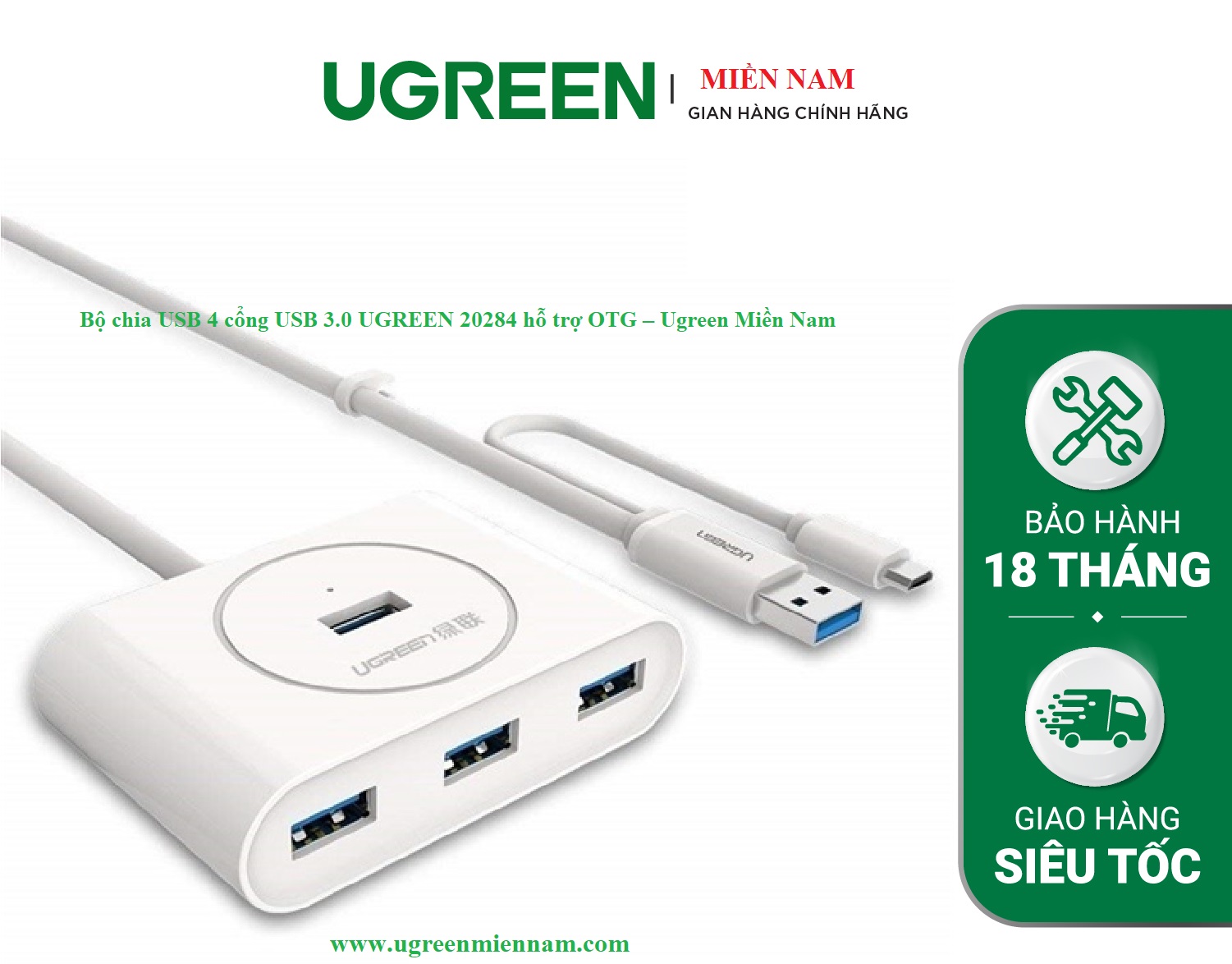 Bộ chia USB 4 cổng USB 3.0 UGREEN 20284 hỗ trợ OTG – Ugreen Miền Nam